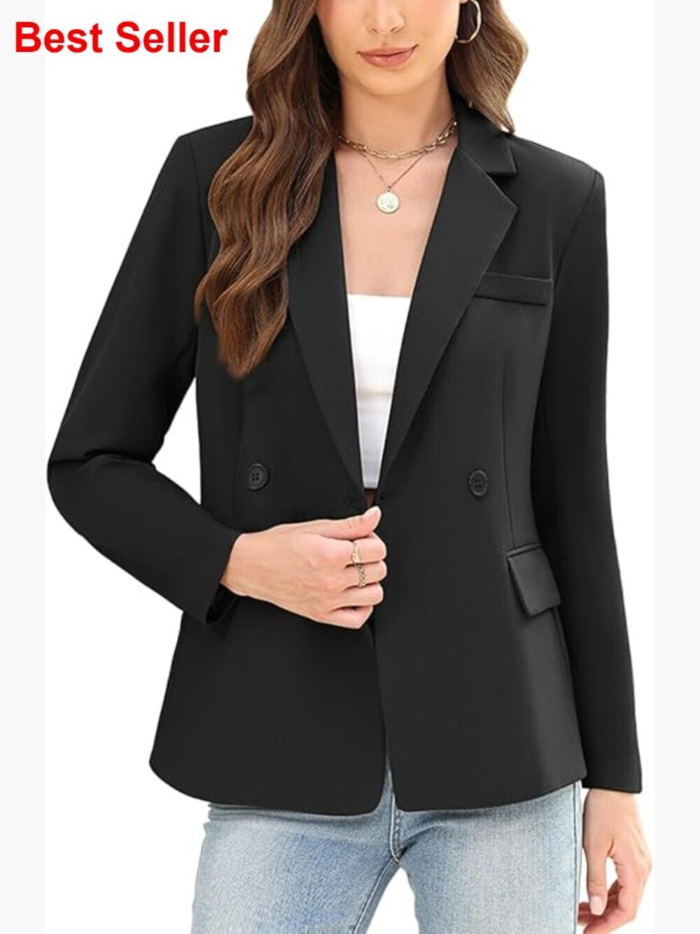 Polyester Spandex Blazer Open Front Long Sleeve Professional Office Work Jacket